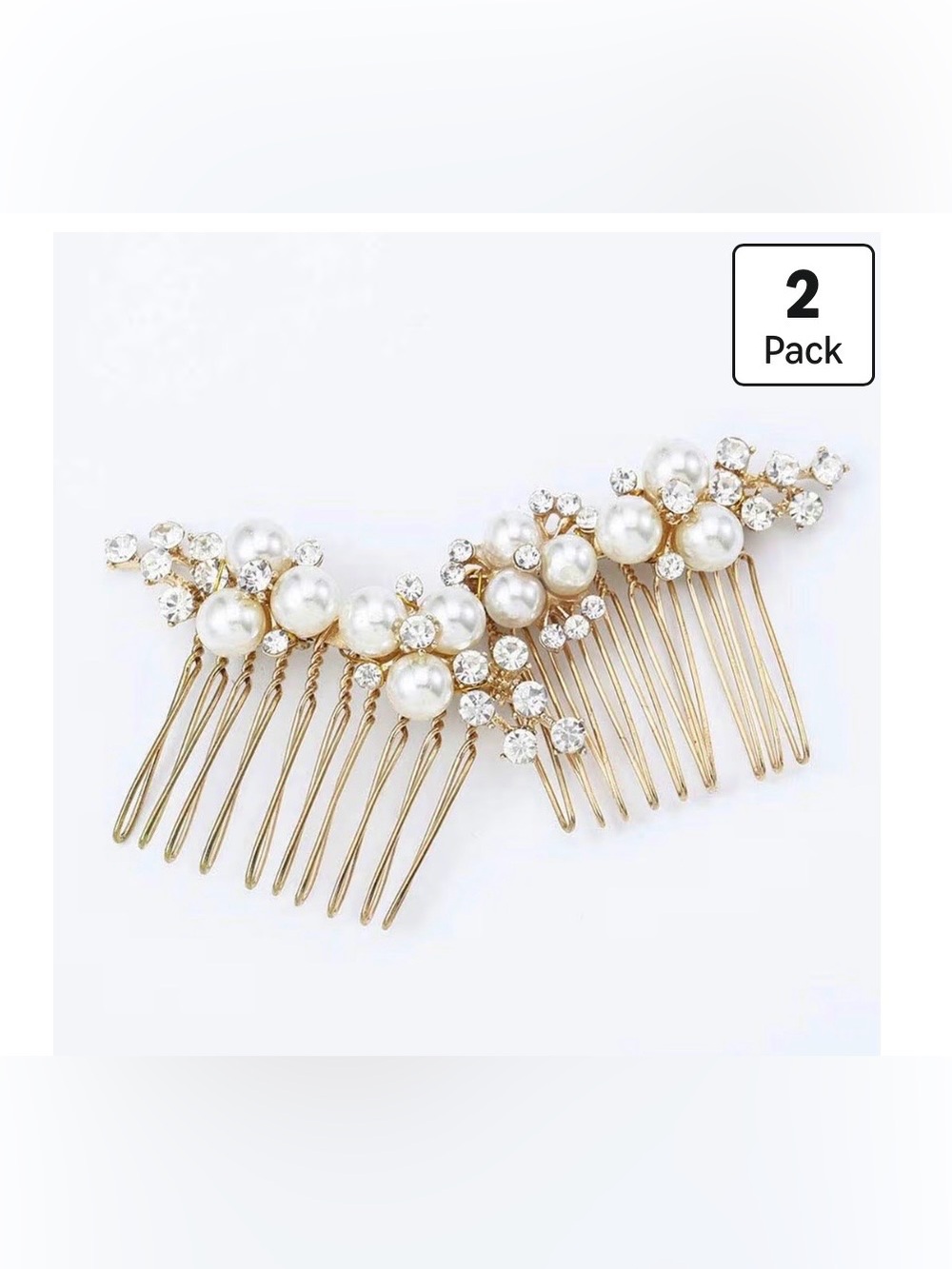 Gold Pearl & Crystal Wedding Hair Comb - 2 Pack